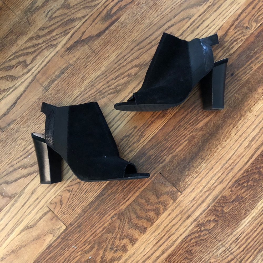 Black sling back mules